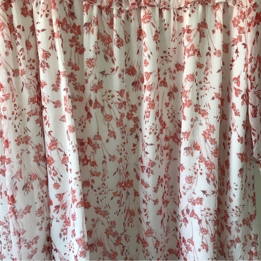 CeCe Floral Chiffon Tie Neck Ruffle Dress Size 12 White Red Sheer Sleeve Wedding - Picture 8 of 17